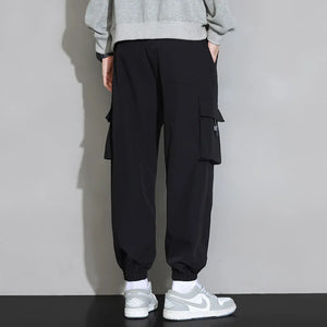 Plain Color Drawstring Knee Cargo Pocket Pants , - Streetwear Pants - Slick Street