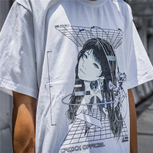 Streetwear Robotic Anime Girl Loose T-Shirt , - Streetwear T-Shirts - Slick Street