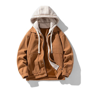 Corduroy Two Shade Elastic Waist And Sleeve Hoodie Brown, XS - Streetwear Hoodie - Slick Street