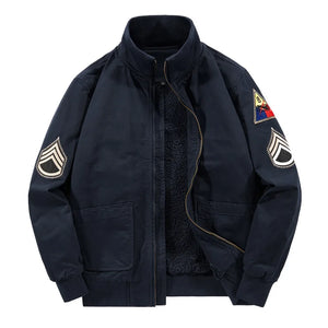 Patchwork Zipper Chief Bomber Jacket Dark Blue, M - Streetwear Jacket - Slick Street