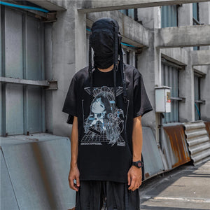 Streetwear Robotic Anime Girl Loose T-Shirt , - Streetwear T-Shirts - Slick Street