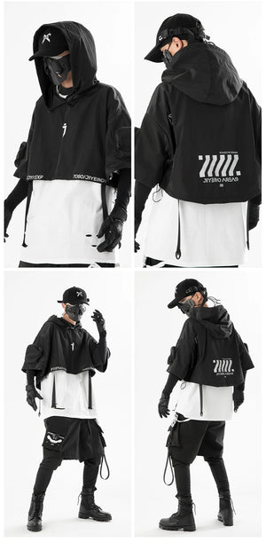 Black Shawl Style Short Sleeve Top Hoodie , - Streetwear Hoodie - Slick Street