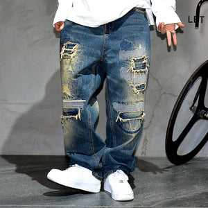 AM26 Ripped Patch Washed Jeans Blue, 28 - Streetwear Jeans - Slick Street