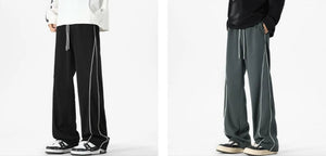 White Stripe Piping Loose Joggers , - Streetwear Joggers - Slick Street