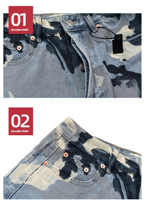 Blue Camo Wide Leg Pants , - Streetwear Pants - Slick Street