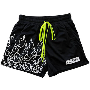Hot Rod Fire Flame Pattern Shorts , - Streetwear Shorts - Slick Street