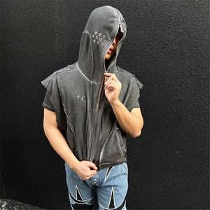 Punk Rock Gothic Ripped Style Sleeveless Hoodie , - Streetwear Hoodie - Slick Street
