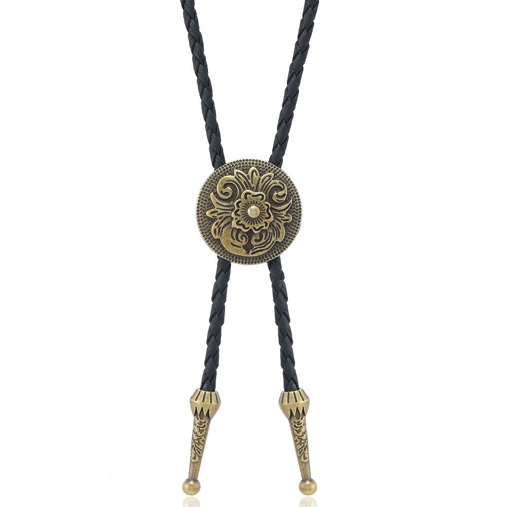 Arabesque Shield Bolo Tie Necklace Black Gold Pendant, - Streetwear Necklace - Slick Street