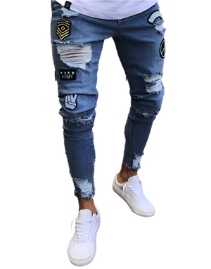 Peace Sign Ripped Skinny Jeans - 3 Colours , - Streetwear Jeans - Slick Street