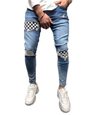 xChequered Distressed Skinny Jeans , - Streetwear Jeans - Slick Street