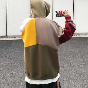 Contrast Patchwork Hoodie , - Streetwear Hoodie - Slick Street