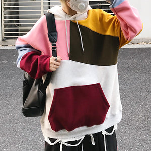Contrast Patchwork Hoodie , - Streetwear Hoodie - Slick Street