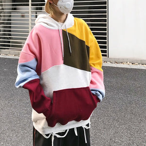 Contrast Patchwork Hoodie , - Streetwear Hoodie - Slick Street