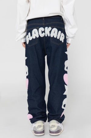 Star Skull Patchwork Straight Jeans , - Streetwear Jeans - Slick Street