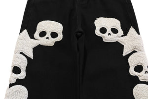 Star Skull Patchwork Straight Jeans , - Streetwear Jeans - Slick Street