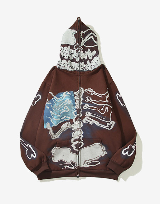 Skeleton Cactus Zip Hoodie Auburn, XS - Streetwear Hoodie - Slick Street