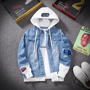 S Denim Hooded Jacket , - Streetwear Jackets - Slick Street