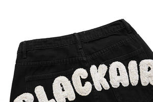 Star Skull Patchwork Straight Jeans , - Streetwear Jeans - Slick Street