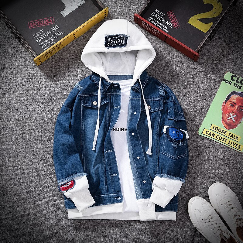 S Denim Hooded Jacket ,  - Streetwear Jackets - Slick Street