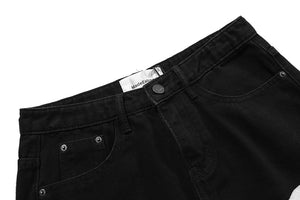 Star Skull Patchwork Straight Jeans , - Streetwear Jeans - Slick Street