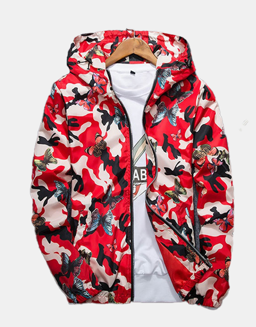 Butterfly Camo Windbreaker Red, XXS - Streetwear Jackets - Slick Street