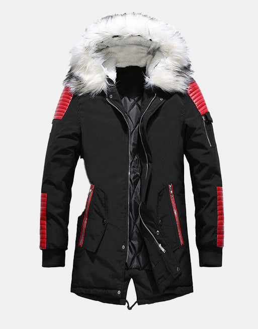 Fur Hood Winter Coat Black-Red, XS - Streetwear Jackets - Slick Street