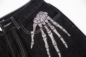Skeleton Hand Black Jeans ,  - Streetwear Jeans - Slick Street