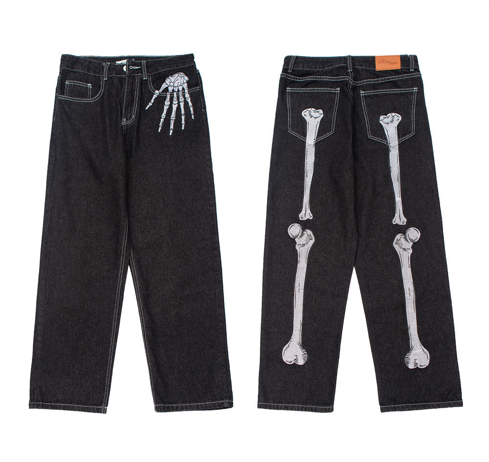 Skeleton Hand Black Jeans ,  - Streetwear Jeans - Slick Street