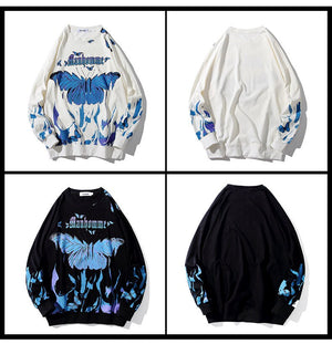 Butterfly Fire Flame Sweatshirt , - Streetwear Sweatshirts - Slick Street