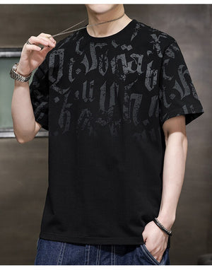 Letter Print Gradient T-Shirt , - Streetwear T-Shirts - Slick Street