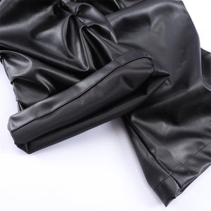 AV1 Black Leather Pants , - Streetwear Pants - Slick Street
