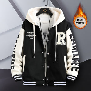 R Quilted Thermal Hooded Varsity Jacket Black, XS - Streetwear Hoodie - Slick Street