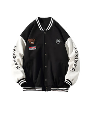 Teddy Bear Stitch Varsity Jacket , - Streetwear Jacket - Slick Street
