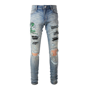 COBRA Snake Denim Jeans Blue, 28 - Streetwear Jeans - Slick Street