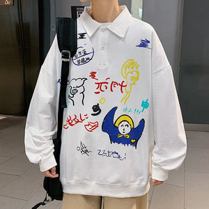 Retro Artwork Long Sleeve Shirt White, XXS - Streetwear Shirt - Slick Street