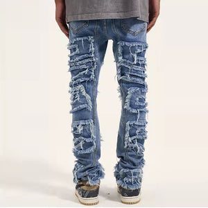 Zodiac Sea Distressed Stacked Denim , - Streetwear Jeans - Slick Street
