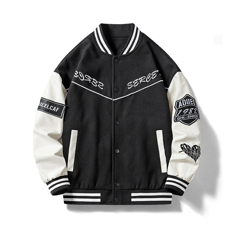 SERCE Varsity Jacket Black, XS - Streetwear Jacket - Slick Street