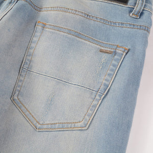 Light Blue Distressed Onyx Rhinestone Slim Jeans , - Streetwear Jeans - Slick Street