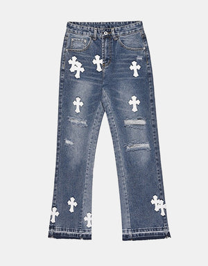 The Crucifix Cross Patch Jeans , - Streetwear Jeans - Slick Street