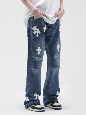 The Crucifix Cross Patch Jeans , - Streetwear Jeans - Slick Street