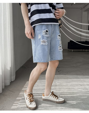Denim Ripped Shorts , - Streetwear Shorts - Slick Street
