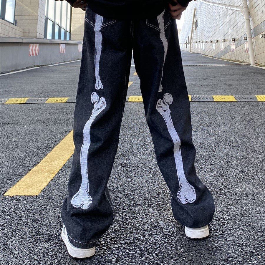 Skeleton Hand Black Jeans ,  - Streetwear Jeans - Slick Street