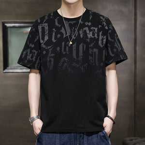 Letter Print Gradient T-Shirt Black, XS - Streetwear T-Shirts - Slick Street