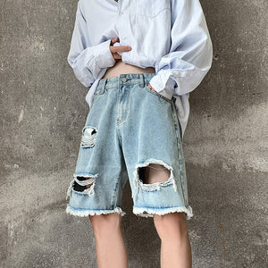Denim Ripped Jeans Shorts Blue, XS - Streetwear Shorts - Slick Street