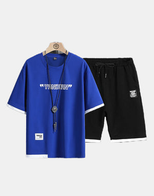 YRNDIAN 2 Piece Set Blue, XS - Streetwear Tee - Slick Street