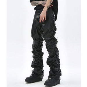 AV1 Black Leather Pants , - Streetwear Pants - Slick Street