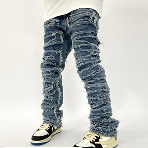 Zodiac Sea Distressed Stacked Denim , - Streetwear Jeans - Slick Street
