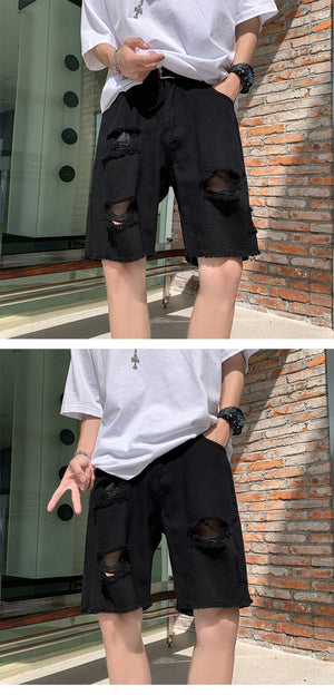 Denim Ripped Jeans Shorts , - Streetwear Shorts - Slick Street