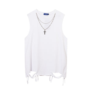 Basic Distressed Tank Top White, XS - Streetwear T-Shirts - Slick Street