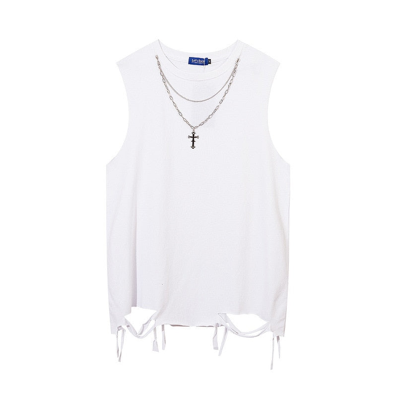Basic Distressed Tank Top White, XS - Streetwear T-Shirts - Slick Street
